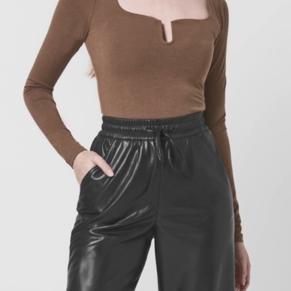 NWT Good American Stretch Jersey U Ring Long Sleeve Body Suit Sepia Wome… - Picture 2 of 9